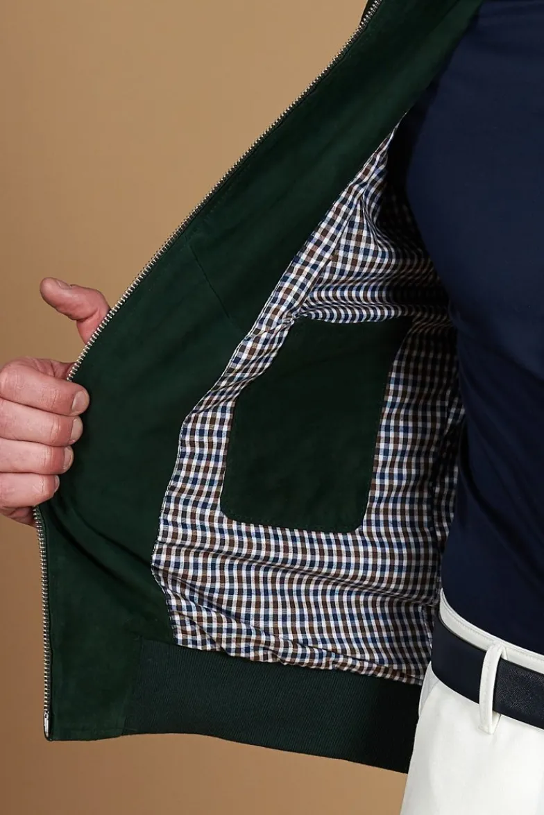 Uomo D'Arienzo 1006 - Giubbotto bomber in pelle camoscio verde tono su tono