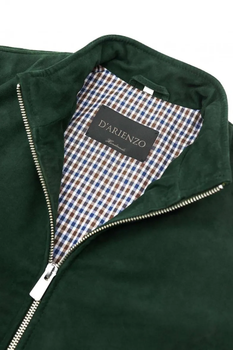 Uomo D'Arienzo 1006 - Giubbotto bomber in pelle camoscio verde tono su tono