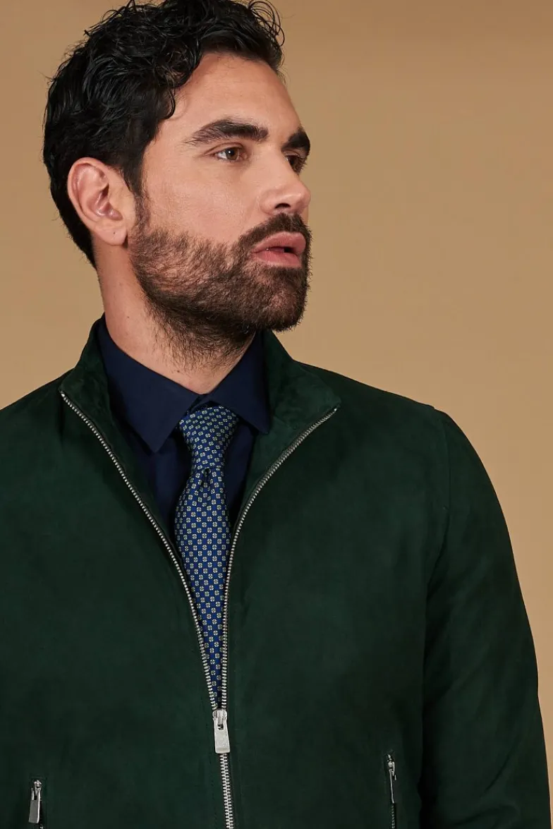 Uomo D'Arienzo 1006 - Giubbotto bomber in pelle camoscio verde tono su tono