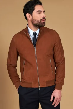 Uomo D'Arienzo 1006 - Giubbotto bomber in pelle camoscio color cuoio tono su tono