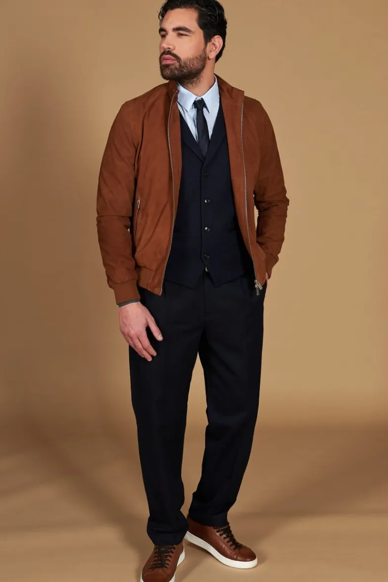 Uomo D'Arienzo 1006 - Giubbotto bomber in pelle camoscio color cuoio tono su tono