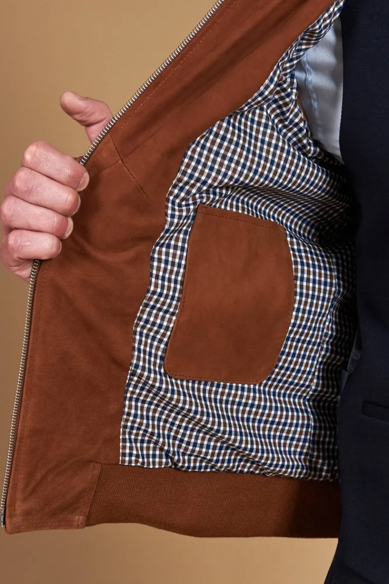 Uomo D'Arienzo 1006 - Giubbotto bomber in pelle camoscio color cuoio tono su tono