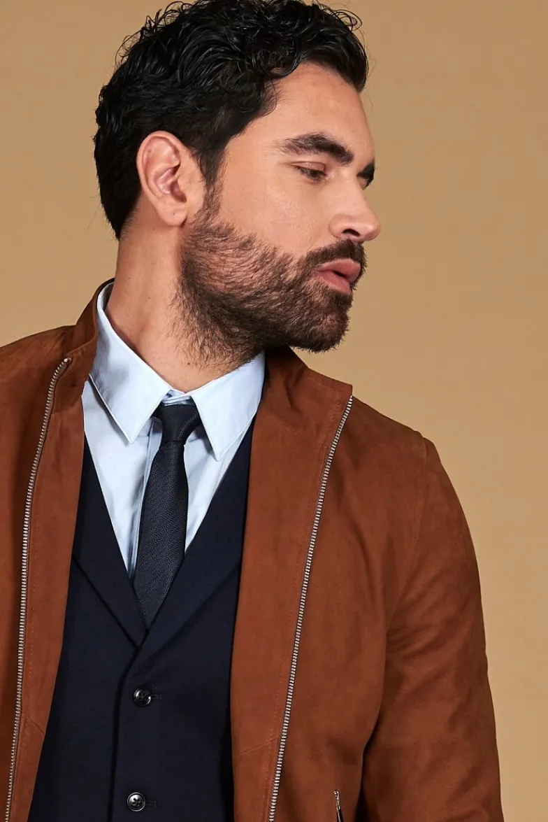 Uomo D'Arienzo 1006 - Giubbotto bomber in pelle camoscio color cuoio tono su tono