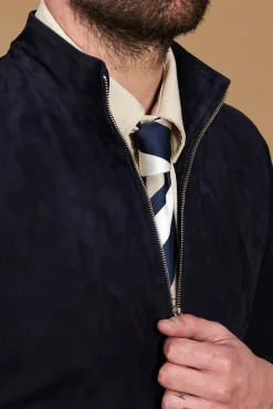 Uomo D'Arienzo 1006 - Giubbotto bomber in pelle camoscio blu tono su tono