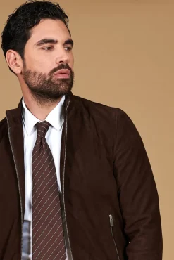 Uomo D'Arienzo 1006 - Giubbotto bomber in pelle camoscio testa di moro tono su tono