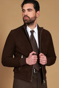 Uomo D'Arienzo 1006 - Giubbotto bomber in pelle camoscio testa di moro tono su tono