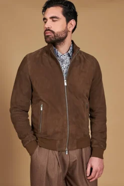 Uomo D'Arienzo 1006 - Giubbotto bomber in pelle camoscio fango tono su tono