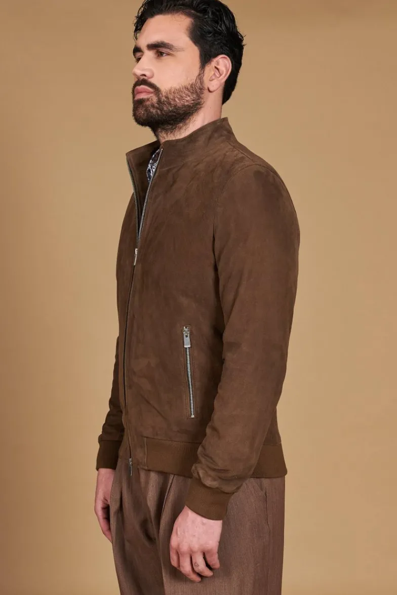 Uomo D'Arienzo 1006 - Giubbotto bomber in pelle camoscio fango tono su tono
