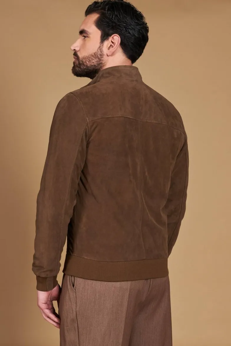 Uomo D'Arienzo 1006 - Giubbotto bomber in pelle camoscio fango tono su tono