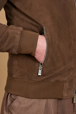 Uomo D'Arienzo 1006 - Giubbotto bomber in pelle camoscio fango tono su tono