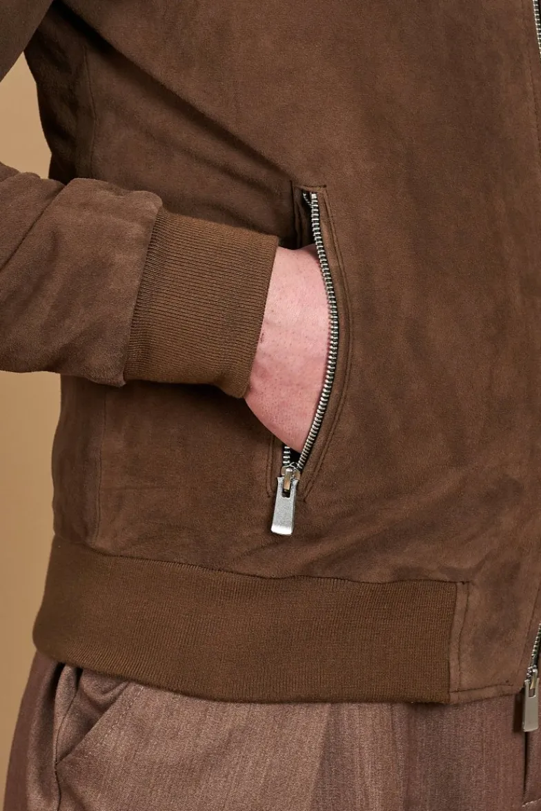 Uomo D'Arienzo 1006 - Giubbotto bomber in pelle camoscio fango tono su tono