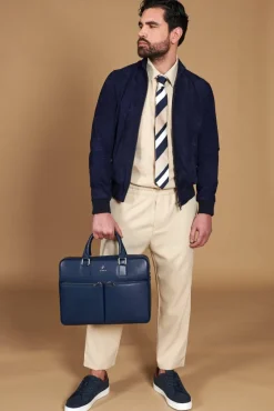 Uomo D'Arienzo 106 - Giubbotto bomber in pelle scamosciata blu collo coreana