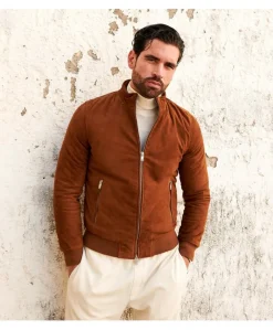 Uomo D'Arienzo 1006 - Giubbotto bomber in pelle scamosciata color cuoio tono su tono