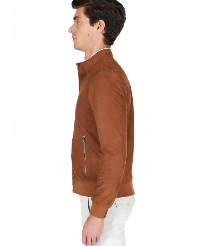 Uomo D'Arienzo 1006 - Giubbotto bomber in pelle scamosciata color cuoio tono su tono