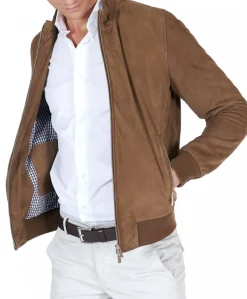 Uomo D'Arienzo 1006 - Giubbotto bomber in pelle scamosciata fango tono su tono