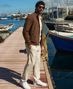 Uomo D'Arienzo 1006 - Giubbotto bomber in pelle scamosciata fango tono su tono