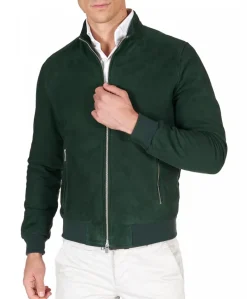 Uomo D'Arienzo 1006 - Giubbotto bomber in pelle scamosciata verde tono su tono