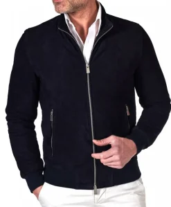 Uomo D'Arienzo 1006 - Giubbotto bomber in pelle scamosciata blu tono su tono