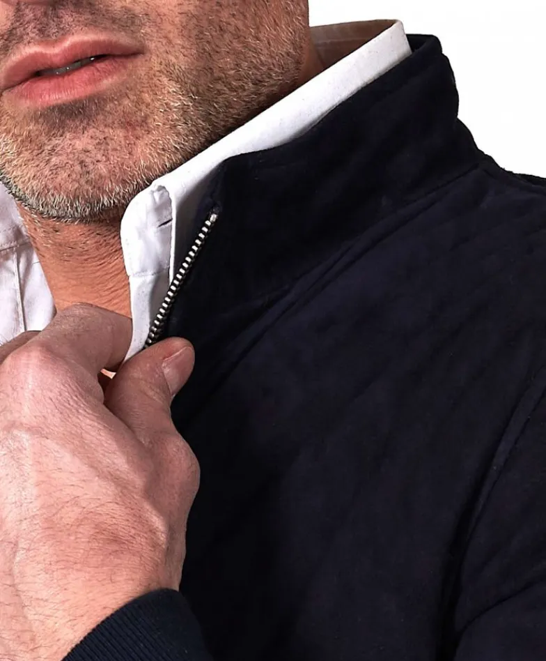 Uomo D'Arienzo 1006 - Giubbotto bomber in pelle scamosciata blu tono su tono
