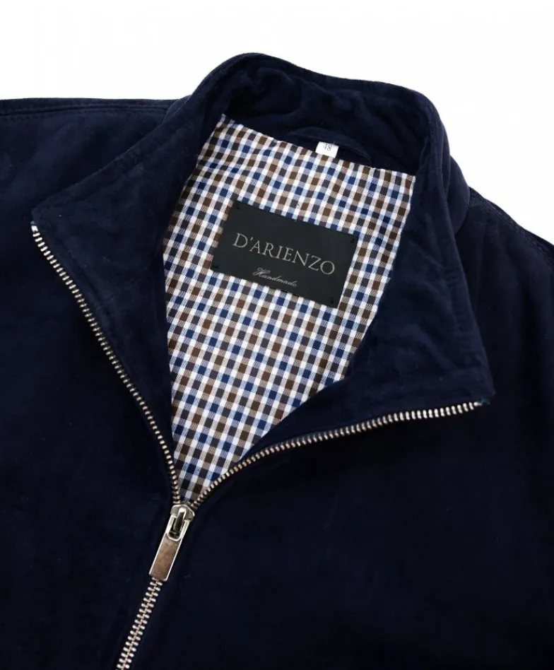 Uomo D'Arienzo 1006 - Giubbotto bomber in pelle scamosciata blu tono su tono