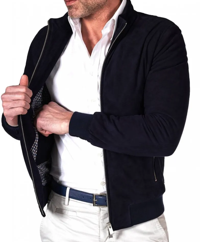Uomo D'Arienzo 1006 - Giubbotto bomber in pelle scamosciata blu tono su tono