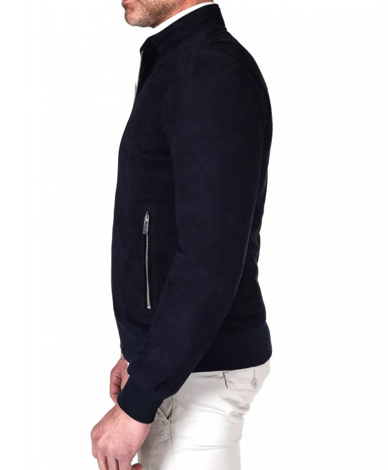 Uomo D'Arienzo 1006 - Giubbotto bomber in pelle scamosciata blu tono su tono