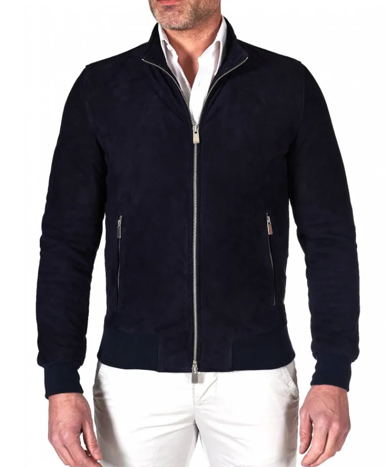 Uomo D'Arienzo 1006 - Giubbotto bomber in pelle scamosciata blu tono su tono
