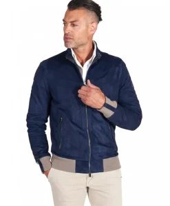 Uomo D'Arienzo 106 - Giubbotto bomber in pelle scamosciata blu collo coreana