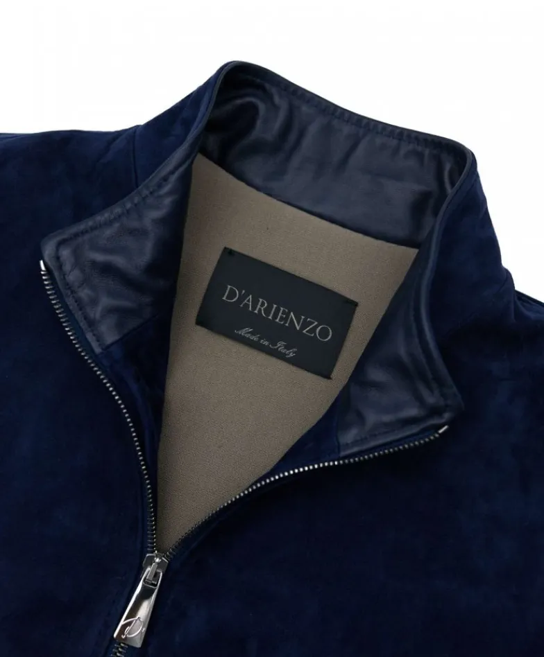 Uomo D'Arienzo 106 - Giubbotto bomber in pelle scamosciata blu collo coreana