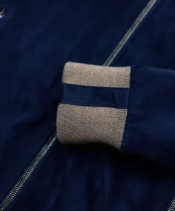 Uomo D'Arienzo 106 - Giubbotto bomber in pelle scamosciata blu collo coreana