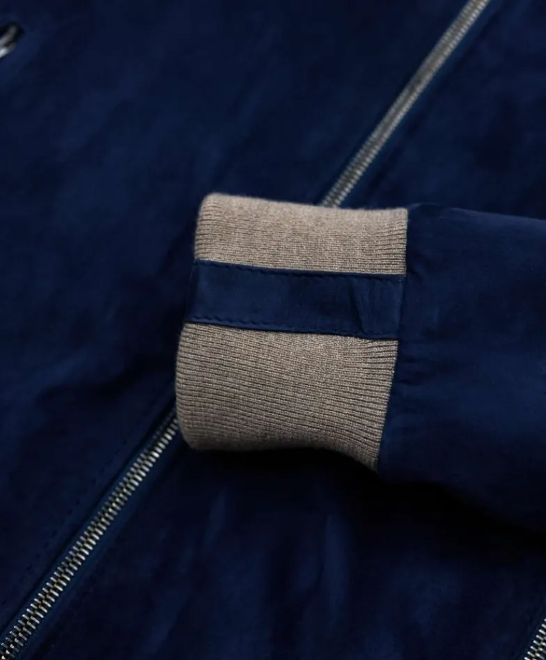 Uomo D'Arienzo 106 - Giubbotto bomber in pelle scamosciata blu collo coreana