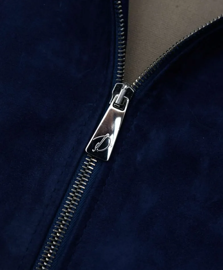 Uomo D'Arienzo 106 - Giubbotto bomber in pelle scamosciata blu collo coreana
