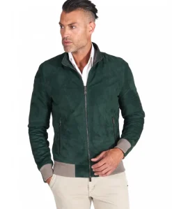 Uomo D'Arienzo 106 - Giubbotto bomber in pelle scamosciata verde collo coreana