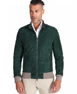 Uomo D'Arienzo 106 - Giubbotto bomber in pelle scamosciata verde collo coreana