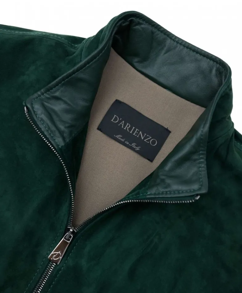 Uomo D'Arienzo 106 - Giubbotto bomber in pelle scamosciata verde collo coreana