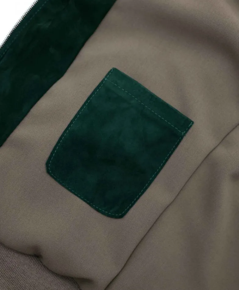 Uomo D'Arienzo 106 - Giubbotto bomber in pelle scamosciata verde collo coreana