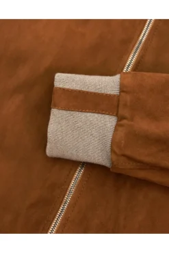 Uomo D'Arienzo 106 - Giubbotto bomber in pelle scamosciata color cuoio collo coreana