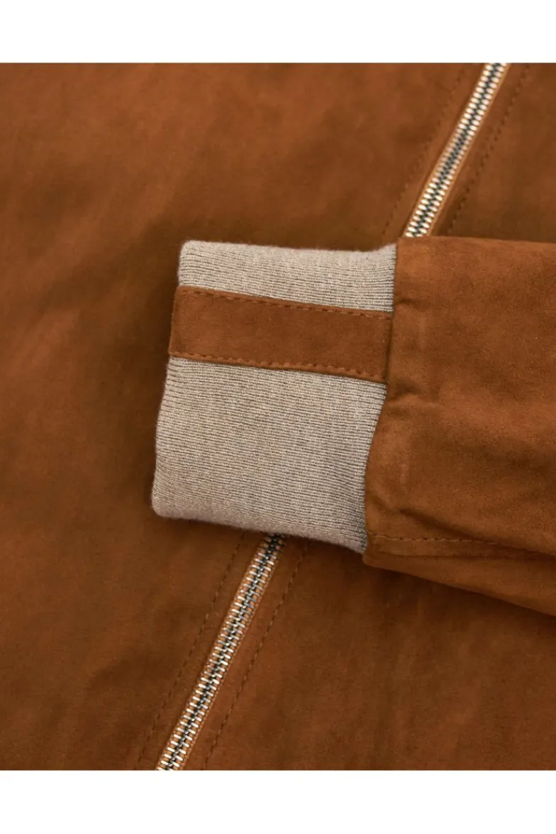 Uomo D'Arienzo 106 - Giubbotto bomber in pelle scamosciata color cuoio collo coreana