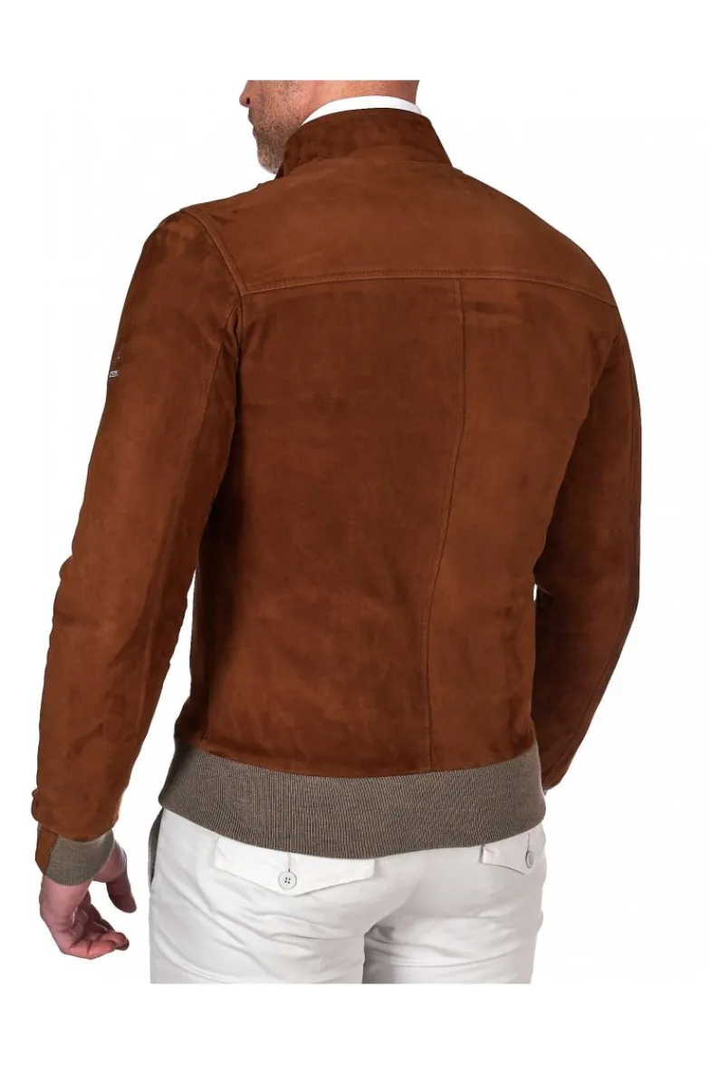 Uomo D'Arienzo 106 - Giubbotto bomber in pelle scamosciata color cuoio collo coreana