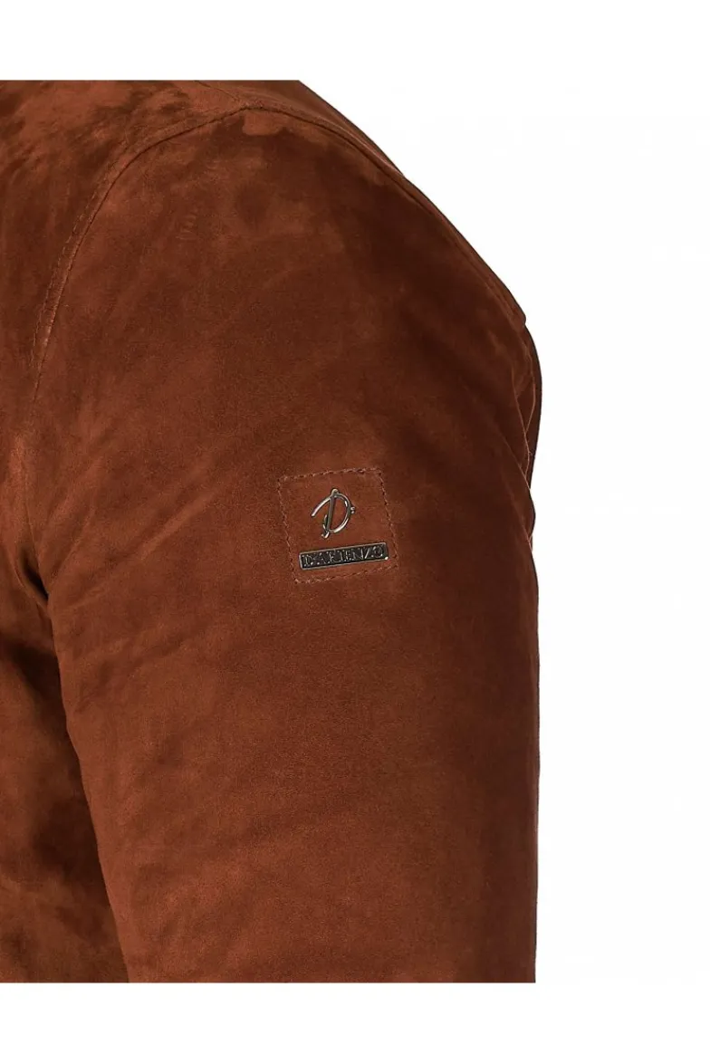 Uomo D'Arienzo 106 - Giubbotto bomber in pelle scamosciata color cuoio collo coreana