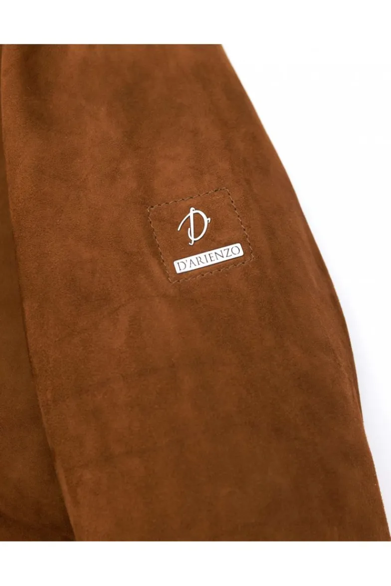 Uomo D'Arienzo 106 - Giubbotto bomber in pelle scamosciata color cuoio collo coreana