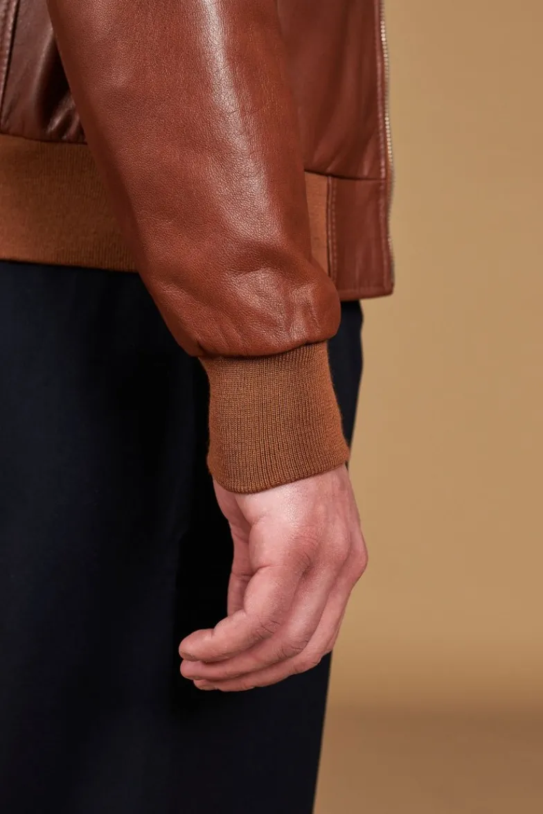 Uomo D'Arienzo 106 - Giubbotto Bomber in pelle naturale color cuoio effetto liscio