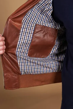 Uomo D'Arienzo 106 - Giubbotto Bomber in pelle naturale color cuoio effetto liscio