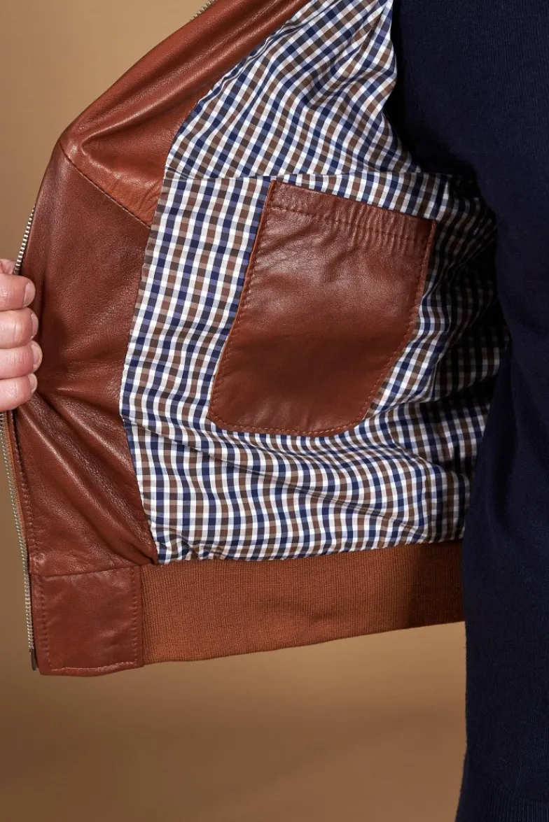 Uomo D'Arienzo 106 - Giubbotto Bomber in pelle naturale color cuoio effetto liscio