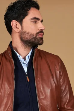 Uomo D'Arienzo 106 - Giubbotto Bomber in pelle naturale color cuoio effetto liscio