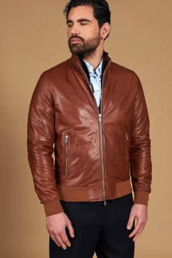 Uomo D'Arienzo 106 - Giubbotto Bomber in pelle naturale color cuoio effetto liscio