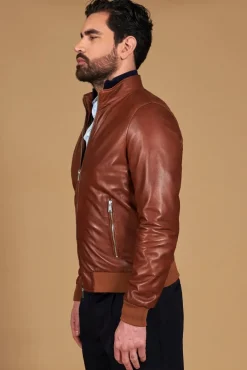 Uomo D'Arienzo 106 - Giubbotto Bomber in pelle naturale color cuoio effetto liscio