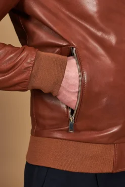 Uomo D'Arienzo 106 - Giubbotto Bomber in pelle naturale color cuoio effetto liscio