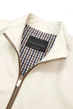 Uomo D'Arienzo 106 - Giubbotto bomber in pelle color crema con profili a contrasto fango