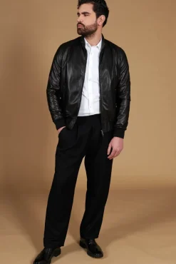 Uomo D'Arienzo 106 - Giubbotto bomber in pelle traforata colore nero elastico a tono